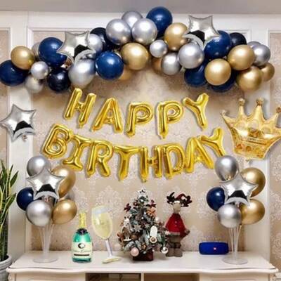 Altın Happy Birthday Zincir Balon Set