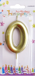 Altın Renk 0 Rakam Mum 1 Adet - Parti Sürprizi