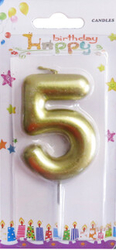 Altın Renk 5 Rakam Mum 1Adet - Parti Sürprizi