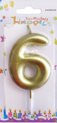 Altın Renk 6 Rakam Mum 1Adet - Parti Sürprizi