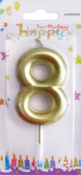 Altın Renk 8 Rakam Mum 1Adet - Parti Sürprizi