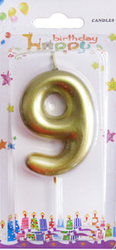 Altın Renk 9 Rakam Mum 1Adet - Parti Sürprizi