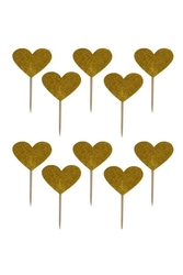Altın Simli Kalp Eva Kürdan 12 Adet - Parti Sürprizi