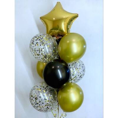 Altın Yıldız Konfetili Latex Balon Set 10 Adet - 1