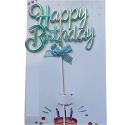 Bebek Mavi Happy Birthday Metalize Pasta Süsü - Parti Sürprizi