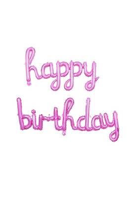 Bebek Pembe Happy Birthday El Yazı Folyo Balon - 1