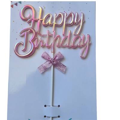 Bebek Pembe Happy Birthday Metalize Pasta Süsü - 1