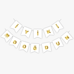 Beyaz Üzeri Gold İyi Ki Doğdun Yaldızlı Harf Banner - Parti Sürprizi