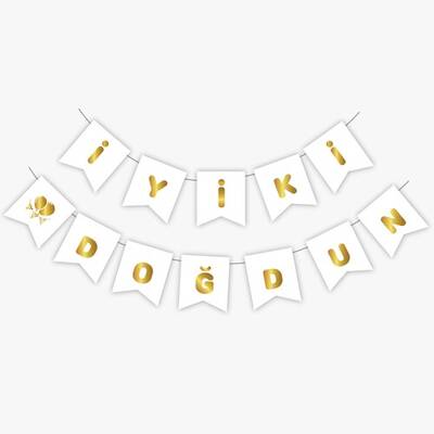 Beyaz Üzeri Gold İyi Ki Doğdun Yaldızlı Harf Banner - 1