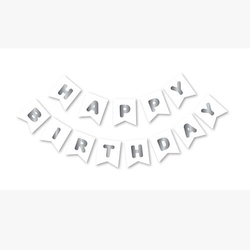Beyaz Üzeri Gümüş Happy Bırthday Yaldızlı Banner - Parti Sürprizi