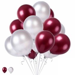 Bordo Beyaz Metalik Latex Balon 10 Adet - Parti Sürprizi