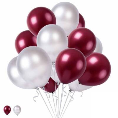 Bordo Beyaz Metalik Latex Balon 10 Adet - 1