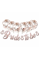 Bride To Be Rose Gold Balonlu Kaligrafi Banner Set - Parti Sürprizi