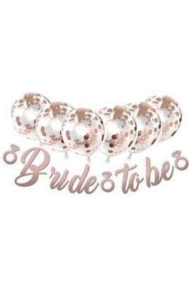 Bride To Be Rose Gold Balonlu Kaligrafi Banner Set - 1