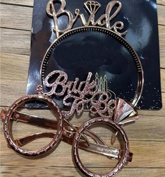Bride To Be Rose Gold Taç Ve Gözlük Set - Parti Sürprizi