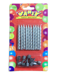 Burgulu Gümüş Renk 10 Lu Mum 6 cm - Parti Sürprizi