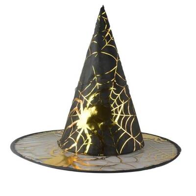 Cadılar Bayramı Örümcek Ağı Altın Renk Şapka