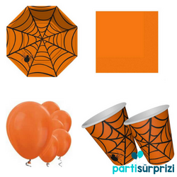 Cadılar Bayramı Örümcek Ağı Turuncu Parti Seti 8 Kişilik - Parti Sürprizi