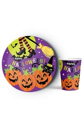 Cadılar Bayramı Tabak Bardak 8 li Set - Parti Sürprizi