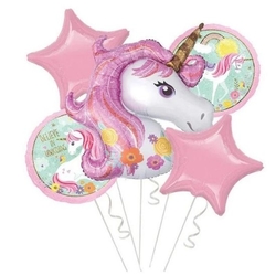 Çiçekli Unicorn 5 Li Folyo Balon Set - Parti Sürprizi