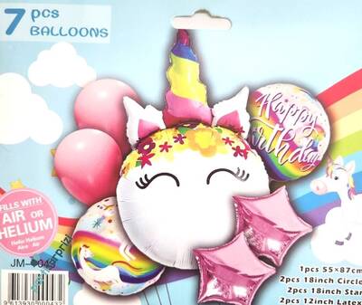 Çiçekli Unicorn 7 Li Folyo Balon Set