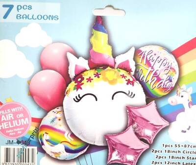 Çiçekli Unicorn 7 Li Folyo Balon Set - 1