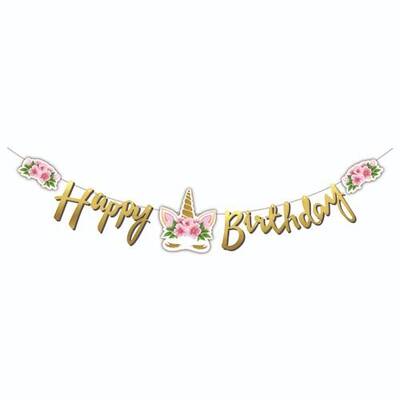 Çiçekli Unicorn Happy Birthday Harf Afiş - 1