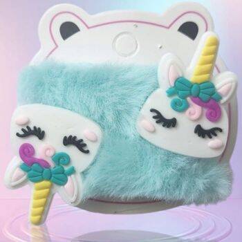 Çiçekli Unicorn Tüylü Bebek Mavi Renk 2 Li Saç Tokası - 1