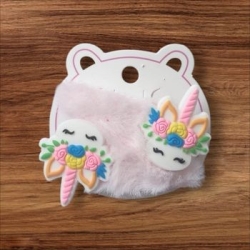 Çiçekli Unicorn Tüylü Bebek Pembe Renk 2 Li Saç Tokası - 1