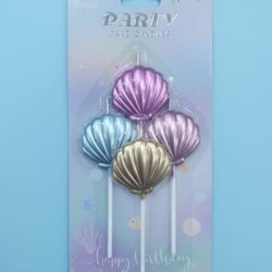 Deniz Kabuğu İstiridye Şekilli Büyük Boy 4 lü Mum Set - Parti Sürprizi