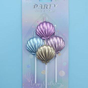 Deniz Kabuğu İstiridye Şekilli Büyük Boy 4 lü Mum Set - 1