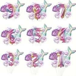 Deniz Kızı 1 den 9 Mor Konfetili Folyo Balon Set - 1