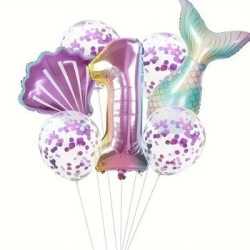 Deniz Kızı 1 den 9 Mor Konfetili Folyo Balon Set - 2