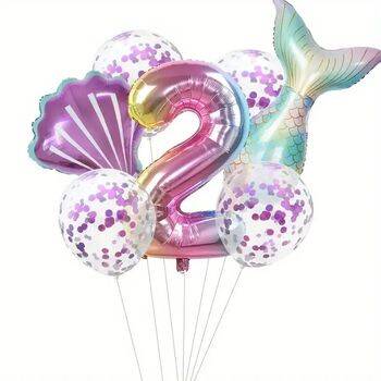 Deniz Kızı 1 den 9 Mor Konfetili Folyo Balon Set - 3
