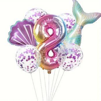 Deniz Kızı 1 den 9 Mor Konfetili Folyo Balon Set - 9