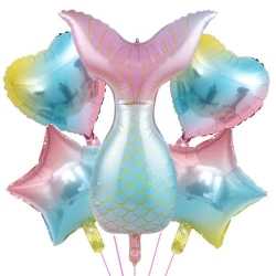 Renkli Deniz Kızı Kuyruğu 5 Li Folyo Balon Set - Parti Sürprizi