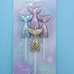 Deniz Kızı Kuyruğu Büyük Boy 4 lü Mum Set - Parti Sürprizi