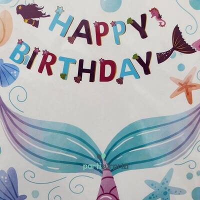 Deniz Kızı Şekilli Happy Birthday 3D Banner - 1