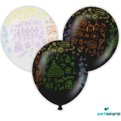 Floresan Happy Bırthday Baskılı Balon 10 Adet - 1