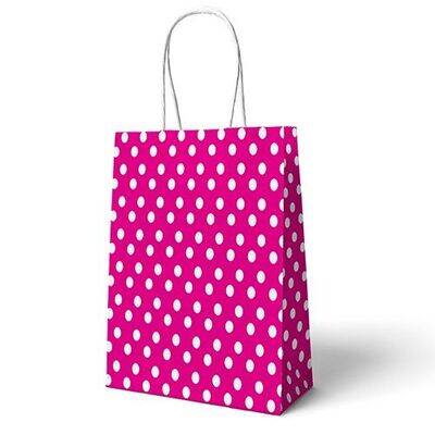 Fuşya Puanlı Büküm Saplı 6 adet Hediye Çantası 22 x 24 cm - 1