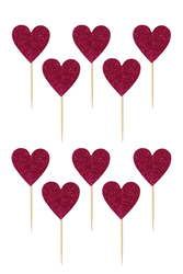 Fuşya Simli Kalp Eva Kürdan 12 Adet - Parti Sürprizi