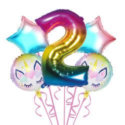 Gökkuşağı Unicorn 2 Yaş Folyo Balon 5 Li Set - Parti Sürprizi