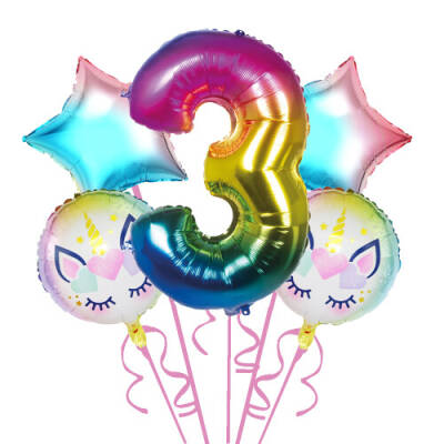 Gökkuşağı Unicorn 3 Yaş Folyo Balon 5 Li Set - 1