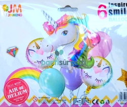 Gökkuşağı Unicorn 6 Lı Folyo Balon Set - Parti Sürprizi