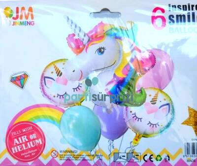 Gökkuşağı Unicorn 6 Lı Folyo Balon Set - 1