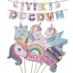 Gökkuşağı Unicorn İyi Doğdun Banner Set - Parti Sürprizi