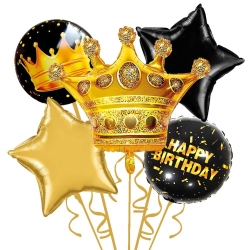 Gold Kral Tacı Şekilli Folyo Balon 5 li Set - Parti Sürprizi