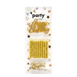 Gold Happy Birthday Burgulu 10lu Mum Set - Parti Sürprizi