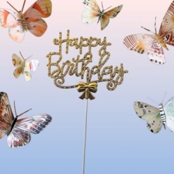 Gold Happy Birthday Lüx Taşlı Pasta Süsü - Parti Sürprizi