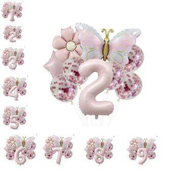 Gold Kelebek Papatyalı 1 den 9 Yaş Folyo Balon Set - 2